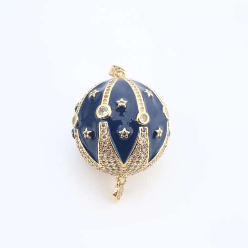 Cubic Zirconia Micro Pave Brass Pendant, Round, plated, DIY & micro pave cubic zirconia & enamel, more colors for choice, 41x30x30mm, Sold By PC