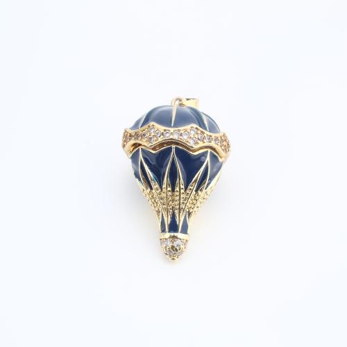 Befestigter Zirkonia Messing Anhänger, Hot Balloon, plattiert, DIY & Micro pave Zirkonia & Emaille, keine, 35x23x23mm, verkauft von PC