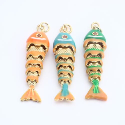 Befestigter Zirkonia Messing Anhänger, Fisch, plattiert, DIY & Micro pave Zirkonia & Emaille, keine, 41x11x7mm, verkauft von PC