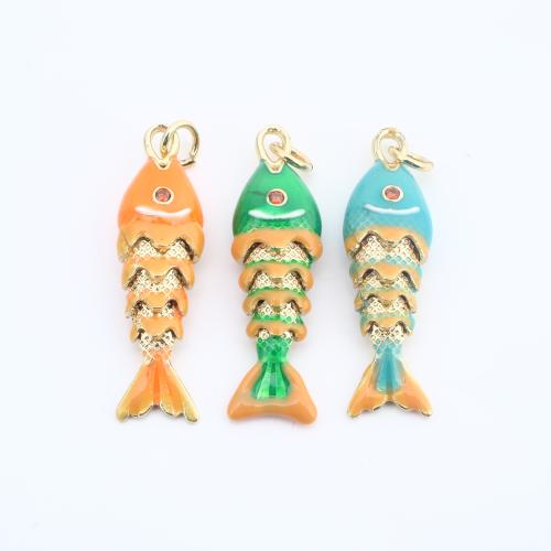 Cubique Pendentif en laiton zircon pavent, poisson, Placage, DIY & pavé de micro zircon & émail, plus de couleurs à choisir, 31x9x5mm, Vendu par PC