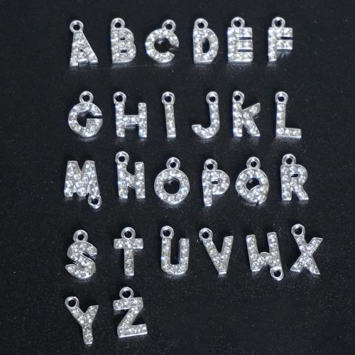 Pendentifs en acier inoxydable Lettre, Acier inoxydable 304, Lettre d’alphabet, DIY & styles différents pour le choix & avec strass, 10mm, Vendu par PC