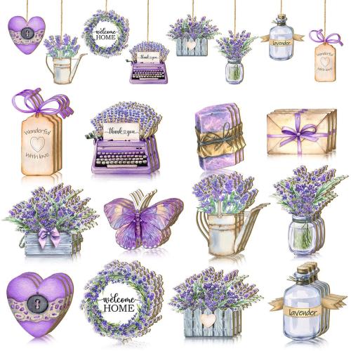 Hanging Ornaments, Wood, Lavender, 12PCs/Set, Sold By Set