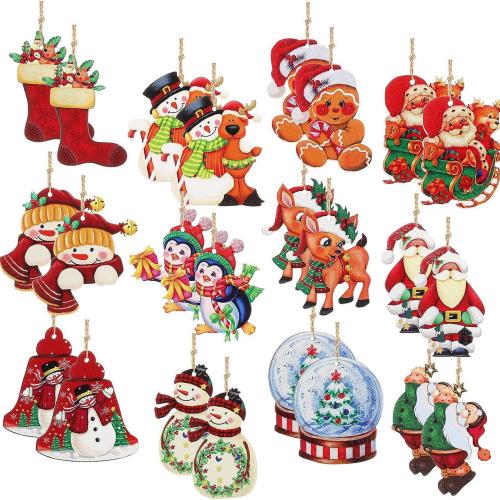 Wood Hanging Ornaments, Christmas Design, 12PCs/Set, Sold By Set