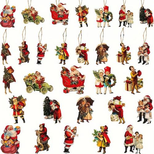 Wood Hanging Ornaments, Christmas Design, 15PCs/Set, Sold By Set