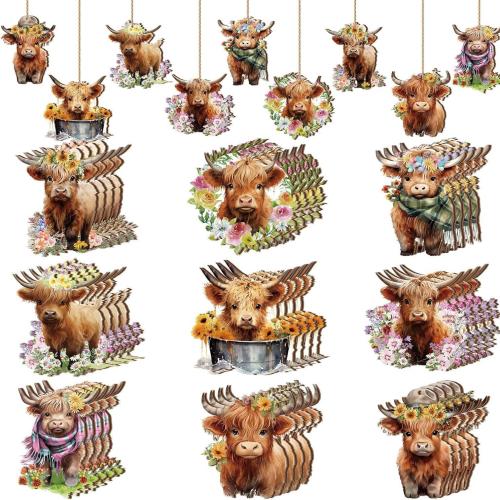 Hanging Ornaments, Wood, Bull, 9PCs/Set, Sold By Set