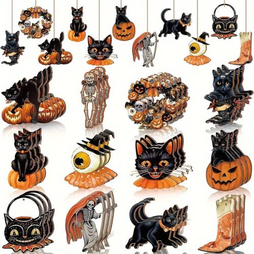 Holz Hängende Ornamente, Design für Halloween, 12PCs/setzen, verkauft von setzen