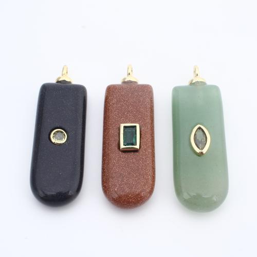 Gemstone Pendants Jewelry, Brass, with Natural Stone, plated, DIY & micro pave cubic zirconia, more colors for choice, nickel, lead & cadmium free, 35x12x7mm, Sold By PC