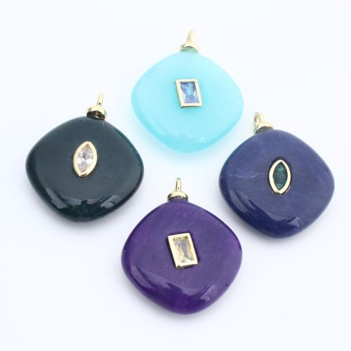 Gemstone Pendants Jewelry, Brass, with Natural Stone, plated, DIY & micro pave cubic zirconia, more colors for choice, nickel, lead & cadmium free, 26x22x6mm, Sold By PC