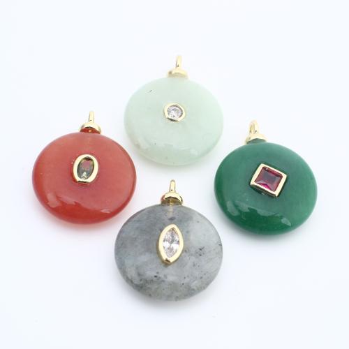 Gemstone Pendants Jewelry, Brass, with Natural Stone, plated, DIY & micro pave cubic zirconia, more colors for choice, nickel, lead & cadmium free, 23x18x6mm, Sold By PC