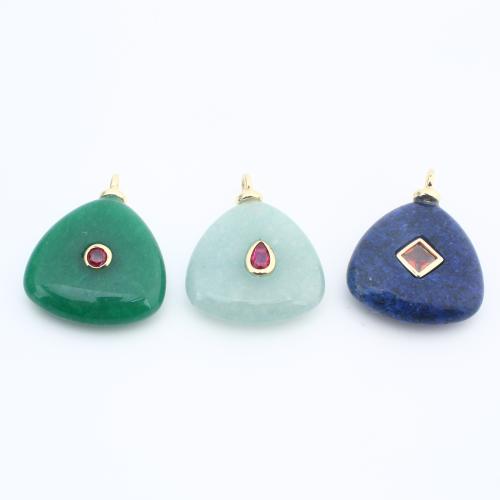 Gemstone Pendants Jewelry, Brass, with Natural Stone, plated, DIY & micro pave cubic zirconia, more colors for choice, nickel, lead & cadmium free, 25x20x6mm, Sold By PC