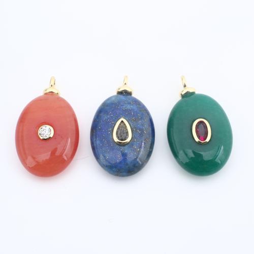 Gemstone Pendants Jewelry, Brass, with Natural Stone, plated, DIY & micro pave cubic zirconia, more colors for choice, nickel, lead & cadmium free, 25x15x6mm, Sold By PC