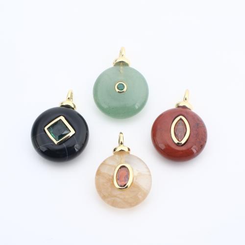 Ювелирные подвески из драгоценных камней, Латунь, с Природный камень, Другое покрытие, DIY & инкрустированное микро кубического циркония, Много цветов для выбора, не содержит никель, свинец, 18x13x6mm, продается PC