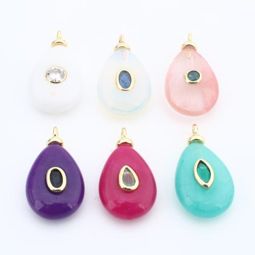 Ювелирные подвески из драгоценных камней, Латунь, с Природный камень, Другое покрытие, DIY & инкрустированное микро кубического циркония, Много цветов для выбора, не содержит никель, свинец, 23x13x6mm, продается PC