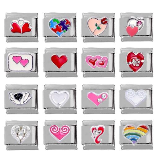 Bracelets à fermetures en acier inoxydable , Acier inoxydable 304, DIY & styles différents pour le choix & émail & avec strass, 10x9x5mm, 5PC/sac, Vendu par sac