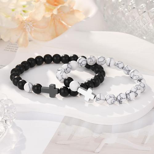 Abrazine Stone Bracelet Set, with Magnesite, Cross, different styles for choice & for couple, Sold By Set