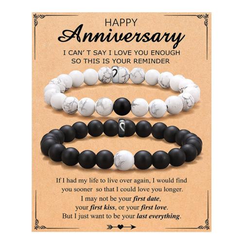 Abrazine Stone Bracelet Set, with Magnesite & 304 Stainless Steel, handmade, different styles for choice & for couple, Length:Approx 7-8 Inch, Sold By Pair