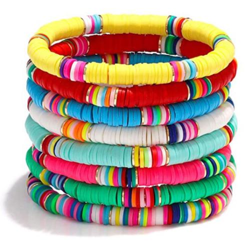 Arcilla polimero Pulsera, con aleación de zinc, hecho a mano, Estilo bohemio & unisexo, más colores para la opción, longitud:aproximado 7-8 Inch, Vendido por Set