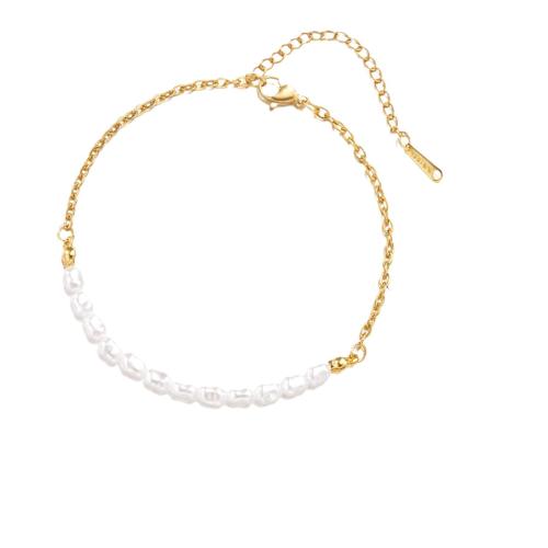 304 Stainless Steel Bracelet, with Plastic Pearl, with 1.5inch extender chain, handmade, Unisex & different styles for choice, Length:Approx 6.5 Inch, Sold By PC