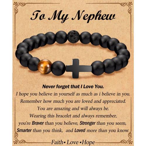 Black Agate Bracelet, with Lava & Tiger Eye, Cross, handmade, different styles for choice & for man, Length:Approx 7-11 Inch, Sold By PC