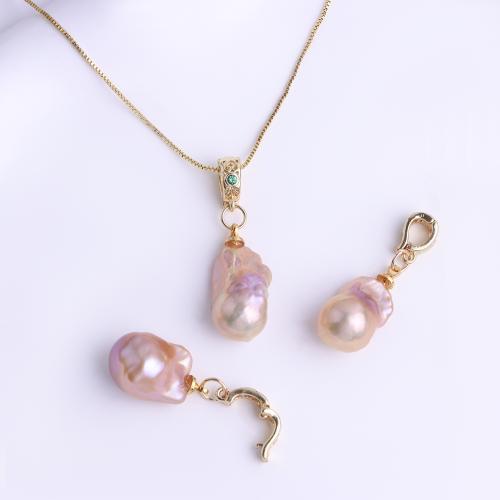 Freshwater Pearl Pendants, with Brass, Baroque, plated, DIY, more colors for choice, 10-12mm, Sold By PC