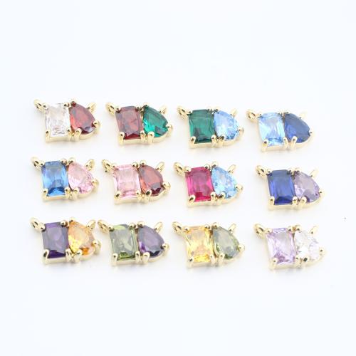 Cubic Zirconia Micro Pave Brass Pendant, plated, DIY & micro pave cubic zirconia & double-hole, more colors for choice, nickel, lead & cadmium free, 8x10x3mm, Sold By PC