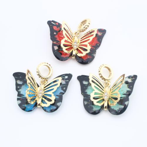 Cubic Zirconia Micro Pave Brass Pendant, with Resin, Butterfly, plated, DIY & micro pave cubic zirconia, more colors for choice, nickel, lead & cadmium free, 22x23x8mm, Sold By PC