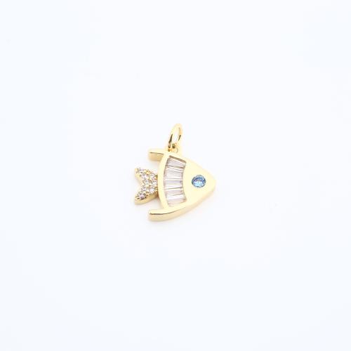 Cubic Zirconia Micro Pave Brass Pendant, Fish, plated, DIY & micro pave cubic zirconia, more colors for choice, nickel, lead & cadmium free, 14x14x2mm, Sold By PC