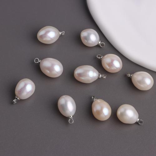 Freshwater Pearl Pendants, with Tibetan Style, Rice, DIY, white, 9mm, Sold By PC