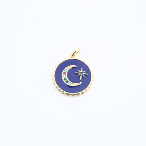Befestigter Zirkonia Messing Anhänger, Mond und Sterne, plattiert, DIY & Micro pave Zirkonia & Emaille, keine, frei von Nickel, Blei & Kadmium, 17x16x3mm, verkauft von PC