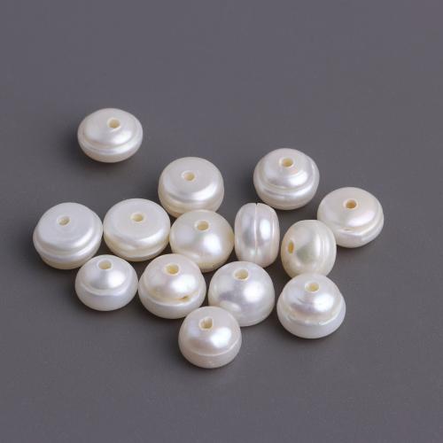 Naturel d'eau douce perles, perle d'eau douce cultivée, Plat rond, DIY, blanc, 8-9mm, Vendu par PC