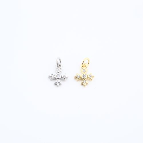Befestigter Zirkonia Messing Anhänger, Kreuz, plattiert, DIY & Micro pave Zirkonia, keine, frei von Nickel, Blei & Kadmium, 10x8x2mm, verkauft von PC