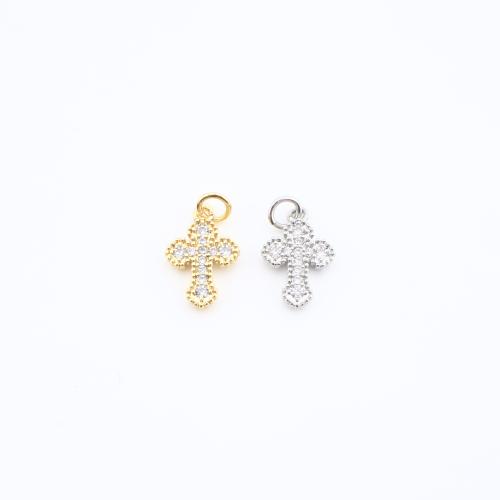 Befestigter Zirkonia Messing Anhänger, Kreuz, plattiert, DIY & Micro pave Zirkonia, keine, frei von Nickel, Blei & Kadmium, 12x8x2mm, verkauft von PC