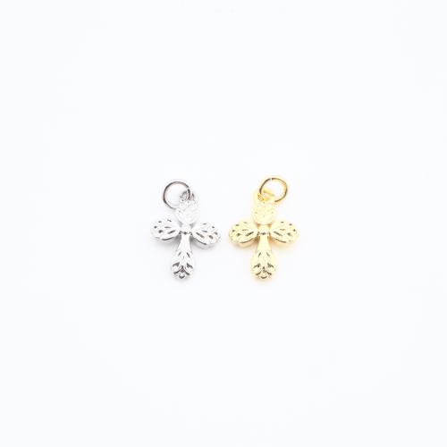 Messing Kreuz Anhänger, plattiert, DIY, keine, frei von Nickel, Blei & Kadmium, 13x9x2mm, verkauft von PC