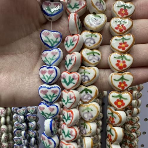 Porcelain Jewelry Beads, Heart, hand drawing, DIY, more colors for choice, 10x12mm, 20PCs/Bag, Sold By Bag