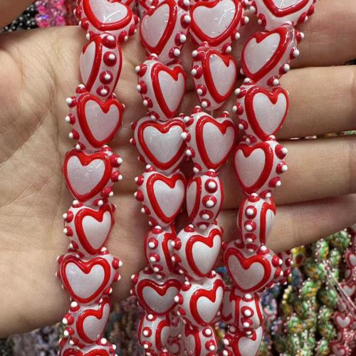 Lampwork Beads, Heart, hand drawing, DIY, more colors for choice, 16mm, 20PCs/Bag, Sold By Bag