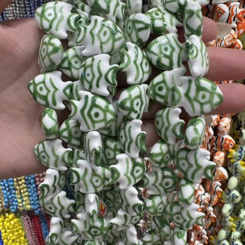 Porcelain Jewelry Beads, Fish, hand drawing, DIY, more colors for choice, 18x23mm, 20PCs/Bag, Sold By Bag