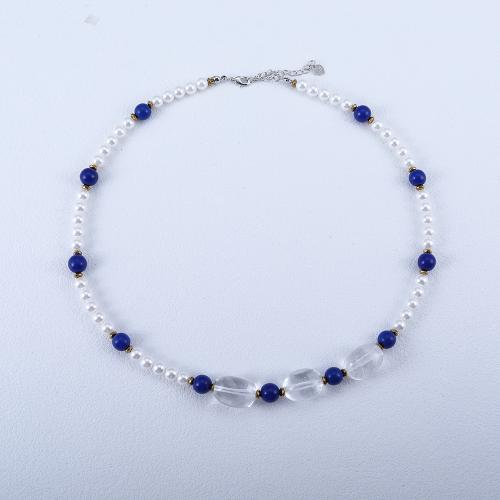 Natural Freshwater Pearl Necklace, with Gemstone & Tibetan Style, fashion jewelry, mixed colors, Sold By PC