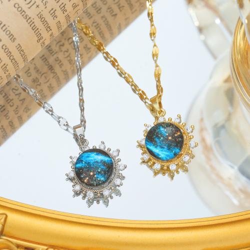 Titanium Steel Necklace, with Resin & Brass, Vacuum Ion Plating, wave chain & micro pave cubic zirconia & for woman, more colors for choice, Sold By Strand