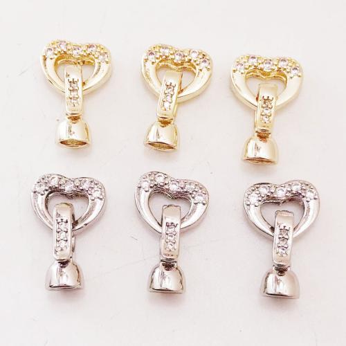 Brass Jewelry Clasps, Heart, plated, DIY & micro pave cubic zirconia, more colors for choice, 18x11mm, Sold By PC