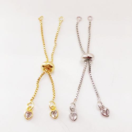 Brass Extender Chain, Heart, plated, DIY & adjustable & with rhinestone, more colors for choice, 50x1mm, Sold By PC