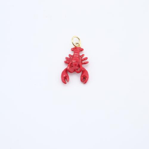Brass Jewelry Pendants, Lobster, plated, DIY & enamel, red, 20x12x4mm, Sold By PC