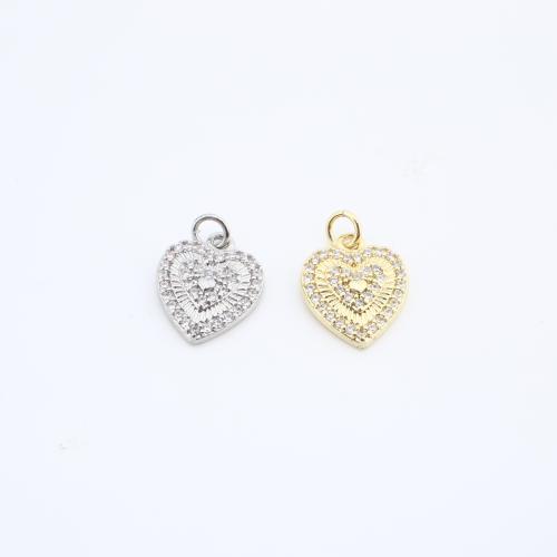 Cubic Zirconia Micro Pave Brass Pendant, Heart, plated, DIY & micro pave cubic zirconia, more colors for choice, nickel, lead & cadmium free, 12x11x2mm, Sold By PC