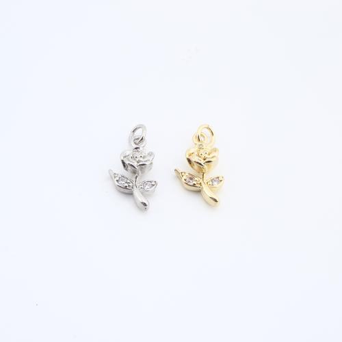 Cubic Zirconia Micro Pave Brass Pendant, Rose, plated, DIY & micro pave cubic zirconia, more colors for choice, nickel, lead & cadmium free, 14x8x5mm, Sold By PC