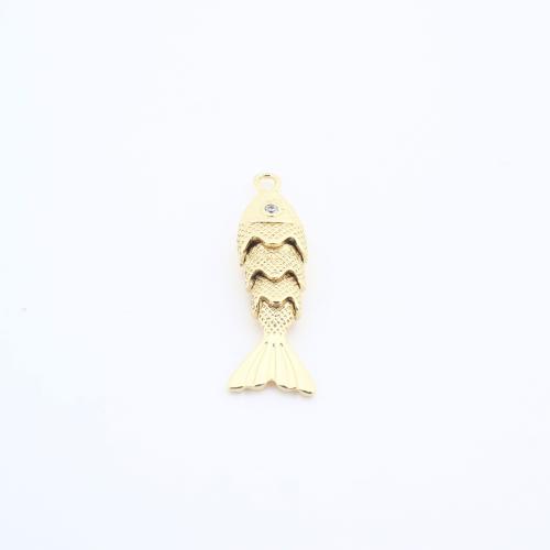 Cubic Zirconia Micro Pave Brass Pendant, Fish, plated, DIY & micro pave cubic zirconia, golden, nickel, lead & cadmium free, 27x7x5mm, Sold By PC