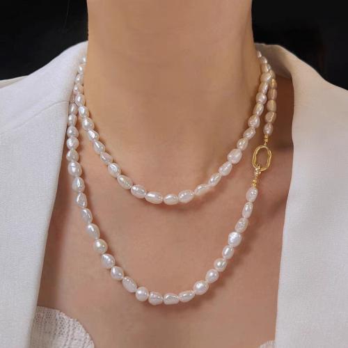 Freshwater Pearl Sweater Chain Necklace, with Brass, Baroque, plated, fashion jewelry, more colors for choice, nickel, lead & cadmium free, 8-9mm, Sold By PC