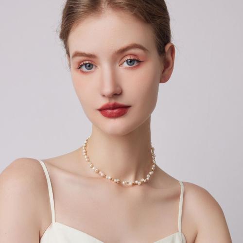 Natural Cultured Freshwater Pearl Jewelry Sets, bracelet & necklace, with Brass, Slightly Round, plated, fashion jewelry, more colors for choice, 4-5mm, Sold By PC