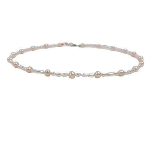 Natural Freshwater Pearl Necklace, 925 Sterling Silver, with Freshwater Pearl, Rice, fashion jewelry, white, 3-4mm, Sold Per 40 cm Strand