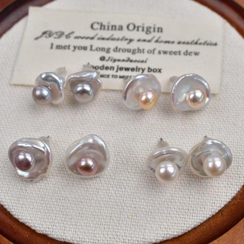 Freshwater Pearl Earrings, Baroque, silver color plated, fashion jewelry, more colors for choice, 7-8mm, Sold By Pair