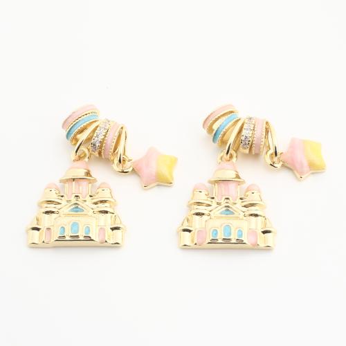 Rhinestone Brass Pendants, Castle, plated, DIY & enamel & with rhinestone, mixed colors, nickel, lead & cadmium free, 20PCs/Bag, Sold By Bag
