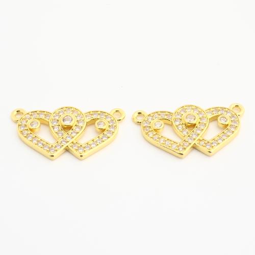 Brass Jewelry Connector, Heart, plated, DIY & with rhinestone & hollow, golden, nickel, lead & cadmium free, 20PCs/Bag, Sold By Bag